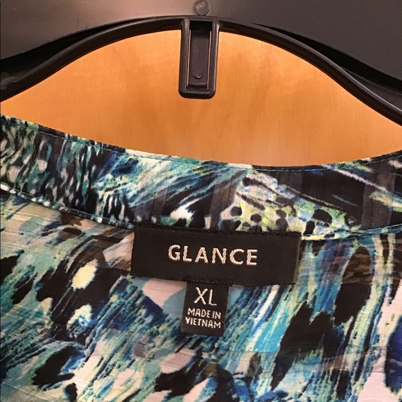 Ladies Glance blouse. Turquoise, blue - tropical colors and print. Size XL. - Picture 3 of 8